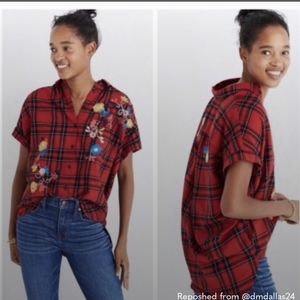 Madewell Plaid Embroidered Button Down Top